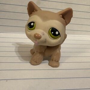 Littlest Pet Shop LPS #358 Husky Dog Brown  &‎ Tan W/ Green Eyes 2006